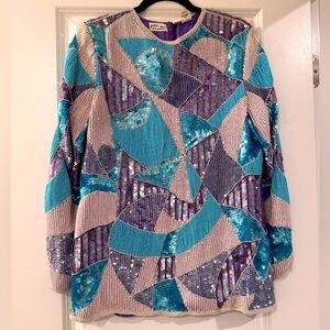 Vintage Judith Ann Creations 💯 Silk Blouse Embellished with Sequins and Beads